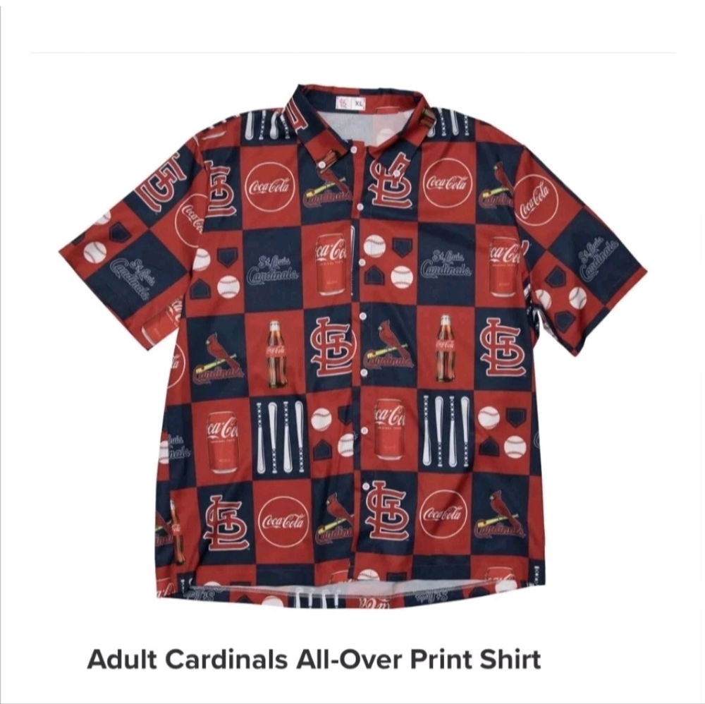 ST. LOUIS CARDINALS ADULT ALL OVER LOGO PRINT SHIRT COCA-COLA  GIVEAWAY SIZE XL